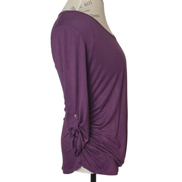 Nadine West Womens Hippie Chic Top M Purple Ruched Side 3/4 Sleeve Boho Y2K NEW - Picture 3 of 8